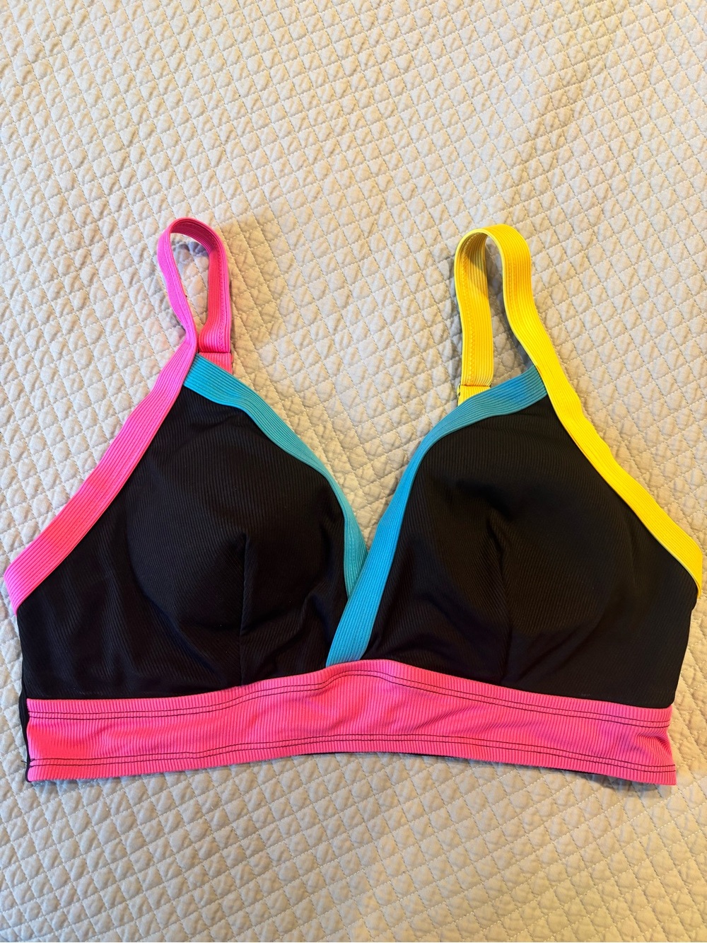 SHEIN Black Bikini Bralette with Pink, Yellow & Teal Trim